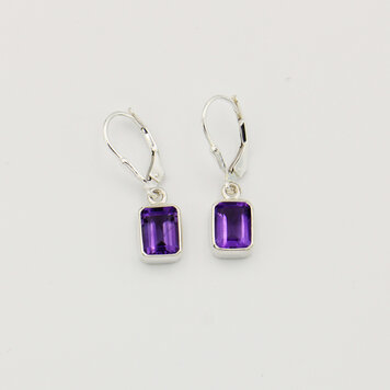 Amethyst Emerald Cut Sterling Earrings
