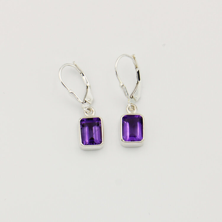 Amethyst Emerald Cut Sterling Earrings