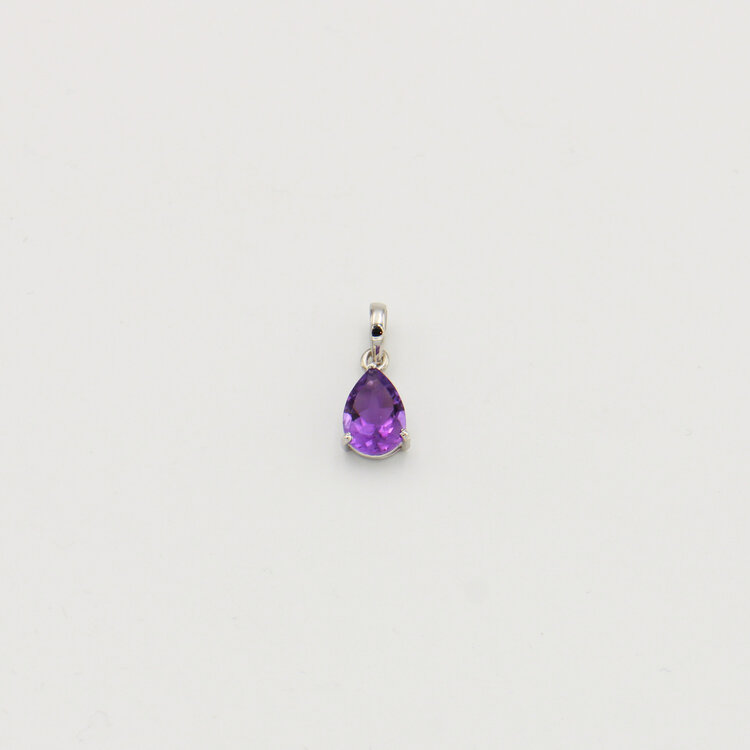 Amethyst Pear Prong Sterling Pendant