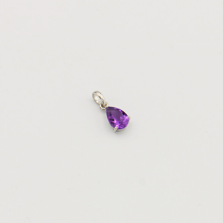 Amethyst Pear Prong Sterling Pendant