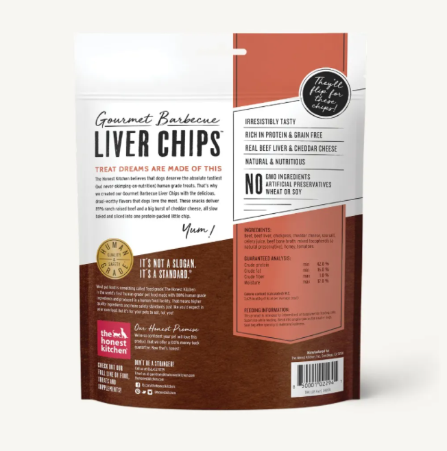 The Honest Kitchen Gourmet Barbecue Liver Chips- Beef Liver and Cheddar Recipe, 4 oz