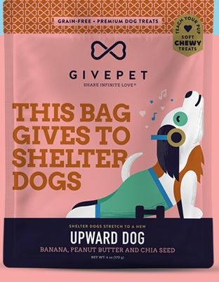 Give Pet Upward Dog, Banana, Peanut Butter, & Chia Seed, Soft & Chewy, Grain-Free Dog Treats, 6 oz