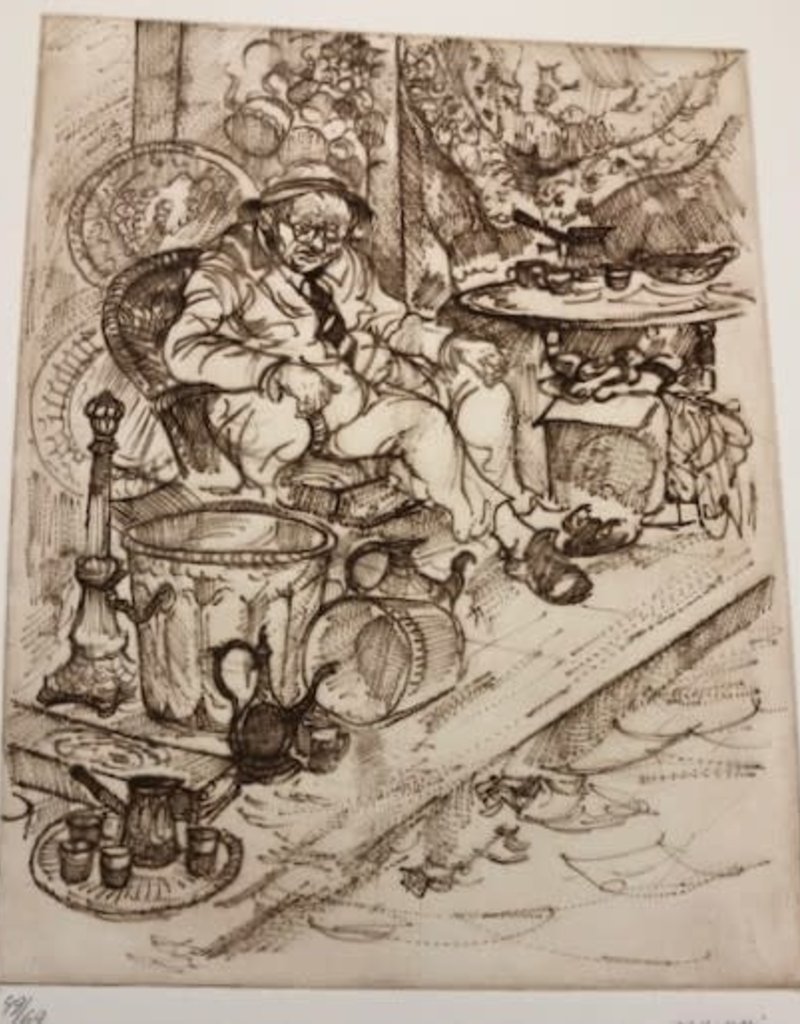 Chauski Man Having Tea by Moshe Chauski