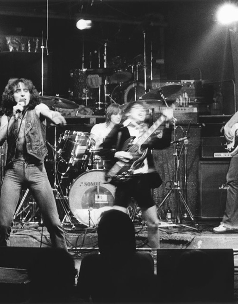 Gruen Malcolm Young, Bon Scott, Phil Rudd, Angus Young, and Cliff Williams of AC/DC, CBGB, NYC, 1977 by Bob Gruen