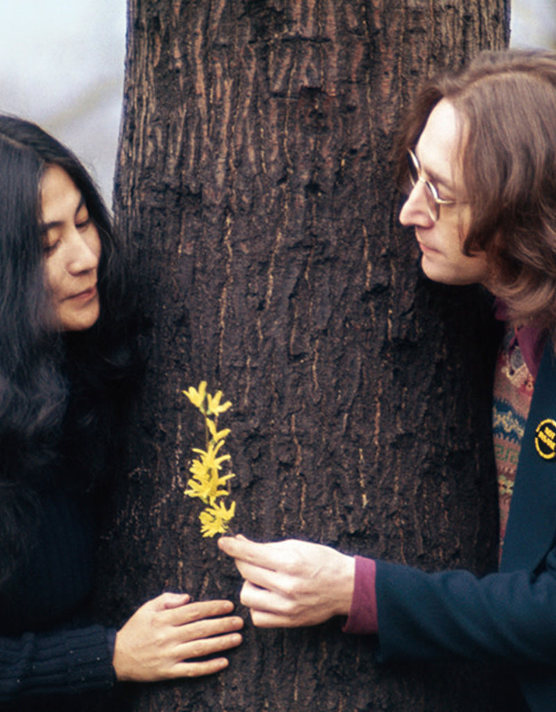 Gruen Yoko Ono and John Lennon holding flowers by a tree, Central Park, NYC 1973 by Bob Gruen