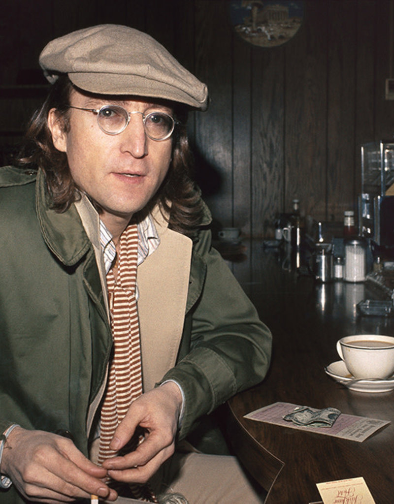 Gruen John Lennon sitting at cafe in Yonkers, NYC 1975 by Bob Gruen