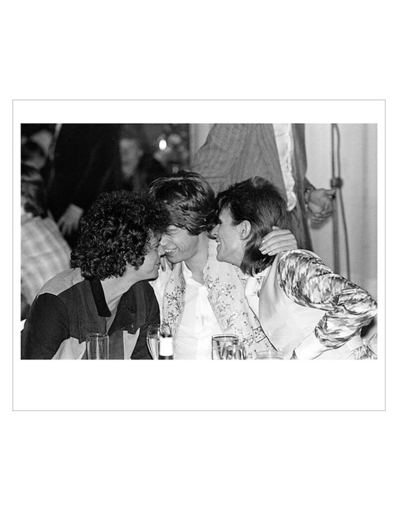 Rock Lou Reed, Mick Jagger and David Bowie Cuddling at Cafe Royal, London 1973 by Mick Rock