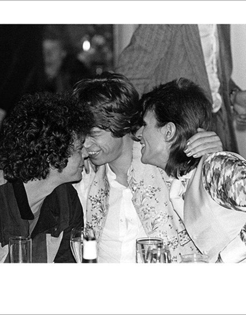 Rock Lou Reed, Mick Jagger and David Bowie Cuddling at Cafe Royal, London 1973 by Mick Rock