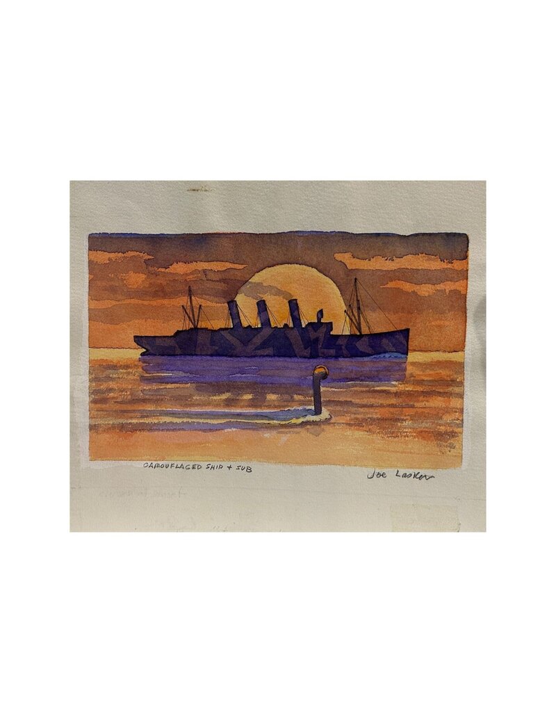 Lasker Camouflaged Ship + Sub by Joe Lasker