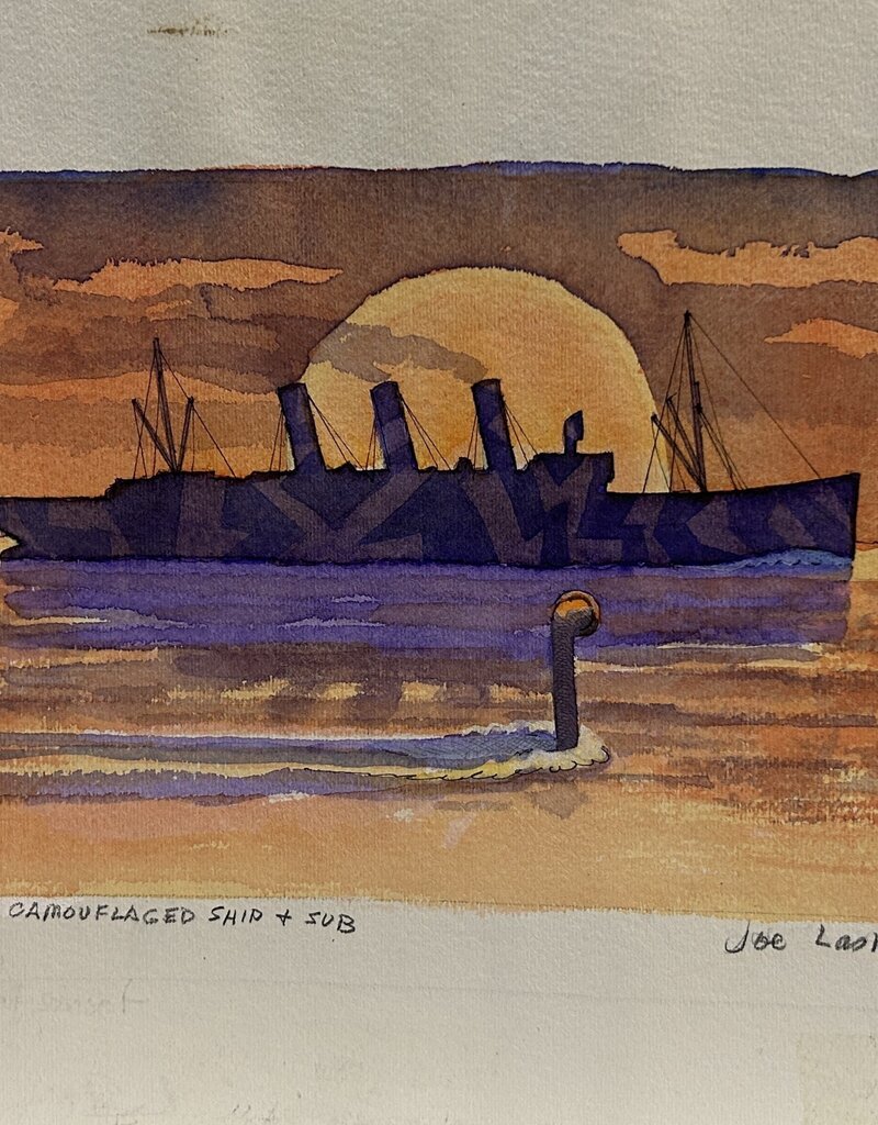Lasker Camouflaged Ship + Sub by Joe Lasker