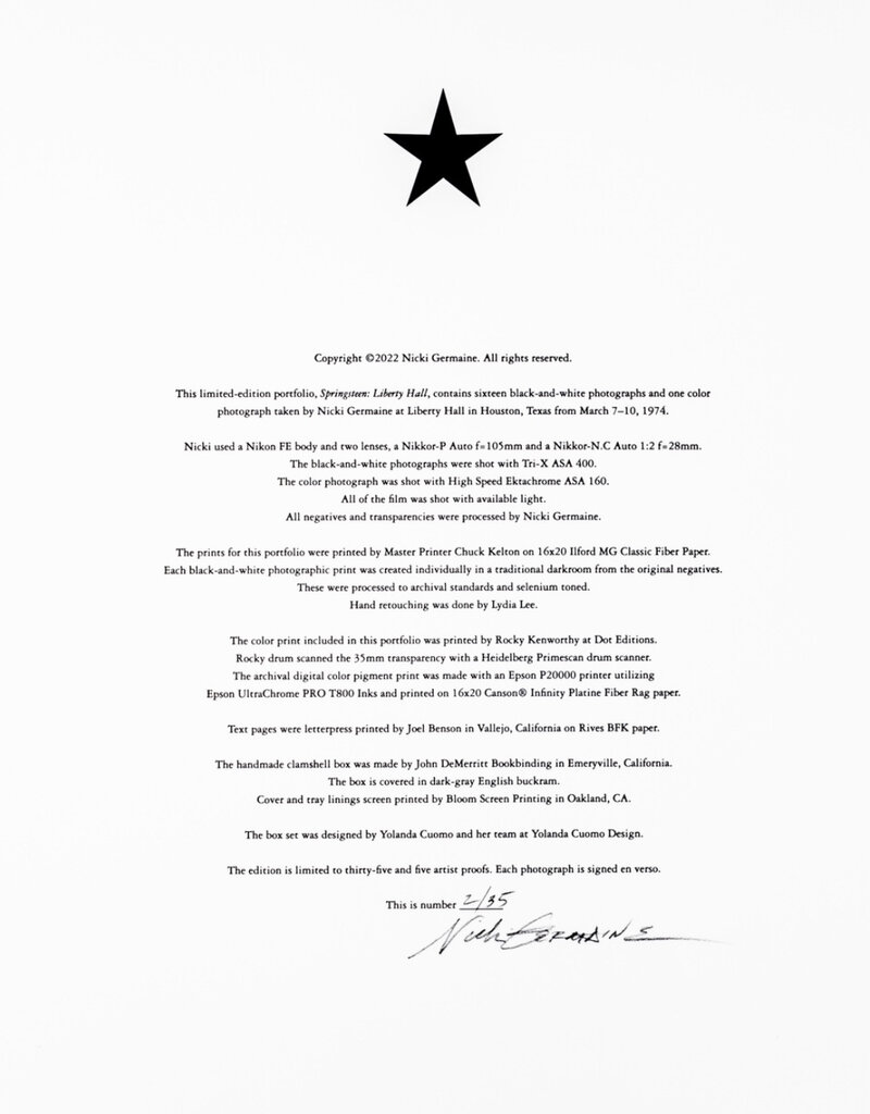 Germaine Springsteen Liberty Hall 1974  (Portfolio) By Nicki Germaine