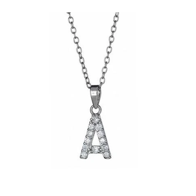 Silver CZ Initial Necklaces