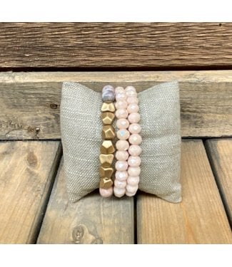 Triple Stack Rhodonite Bracelet with Gold Beads