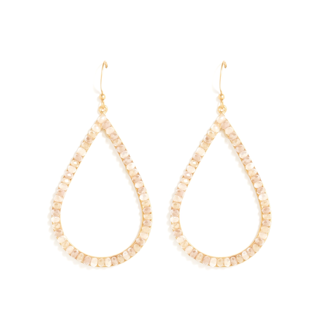 Gold Large Oval Ivory Crystal Earrings