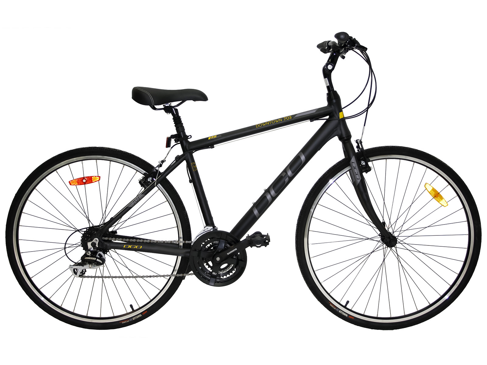 DCO DOWNTOWN 703 BLACK CHARCOAL YELLOW 21 HYBRID BIKE Echo Sports