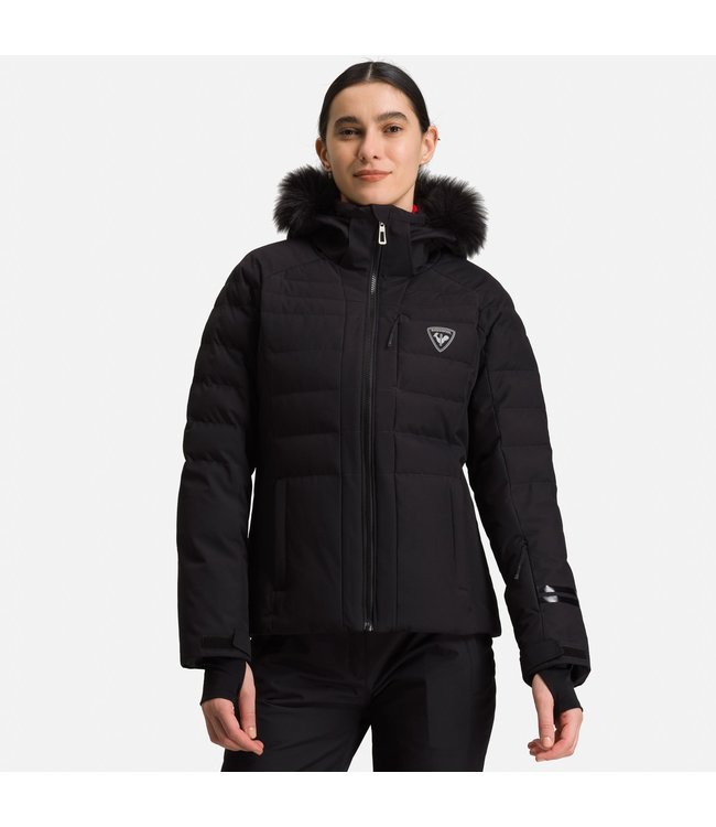 womens black ski jacket with fur hood