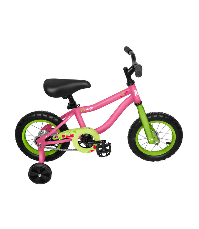 AVP K12 Cerises rose-vert vélo avec roues stabilisatrices fille 12 - Echo  sports