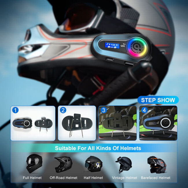 Q08 MAX Bluetooth Helmet Intercom with LCD Display