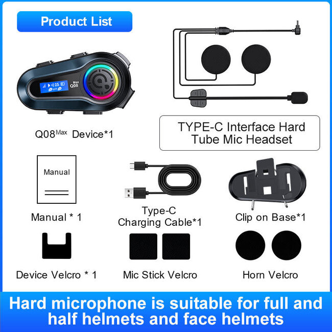 Interphone Bluetooth Q08 MAX avec écran LCD
