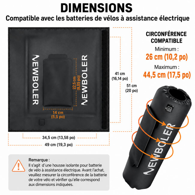 Newboler Housse thermique chauffante 2-en-1 pour batterie de vélo électrique