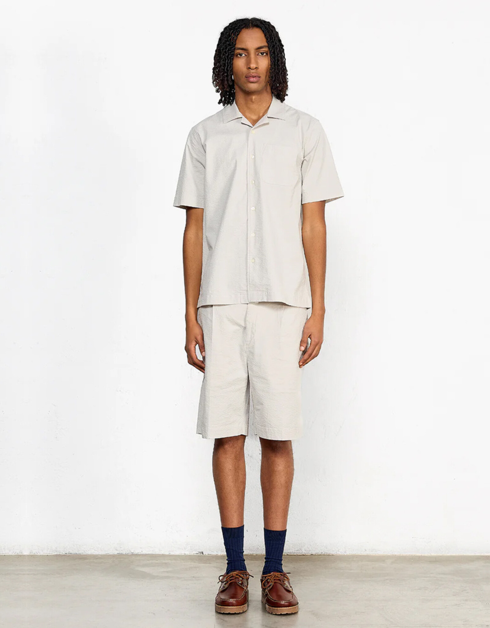 Edmmond Studios - Seer Sucker SS Shirt - Greige