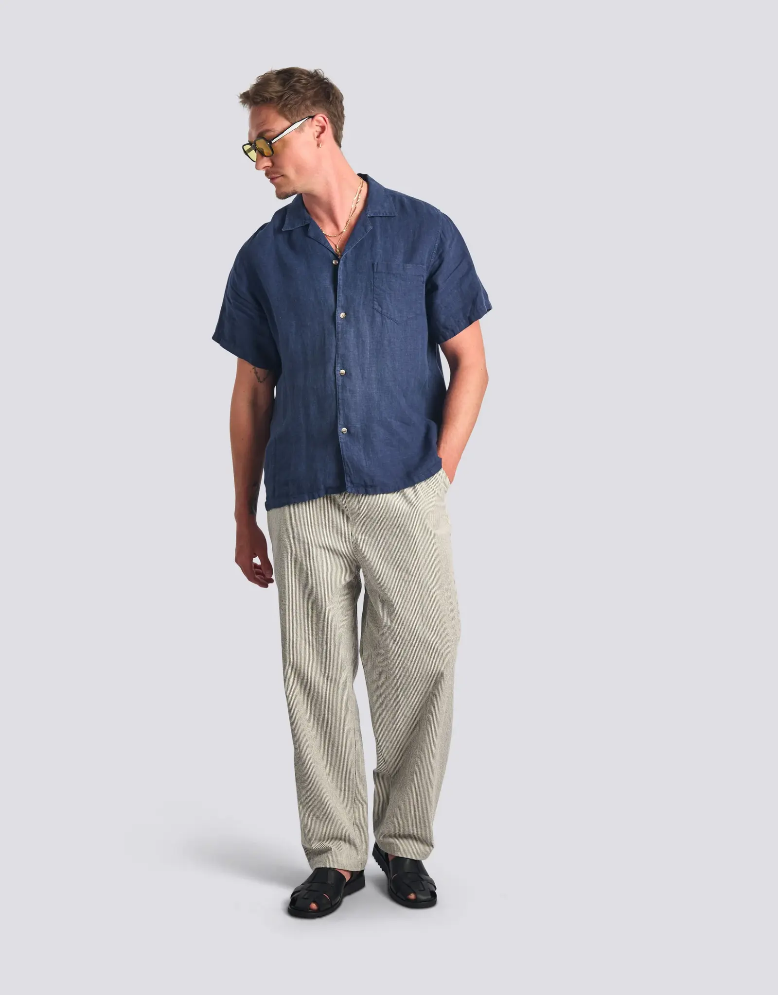 Bather - Linen Camp Shirt - Navy