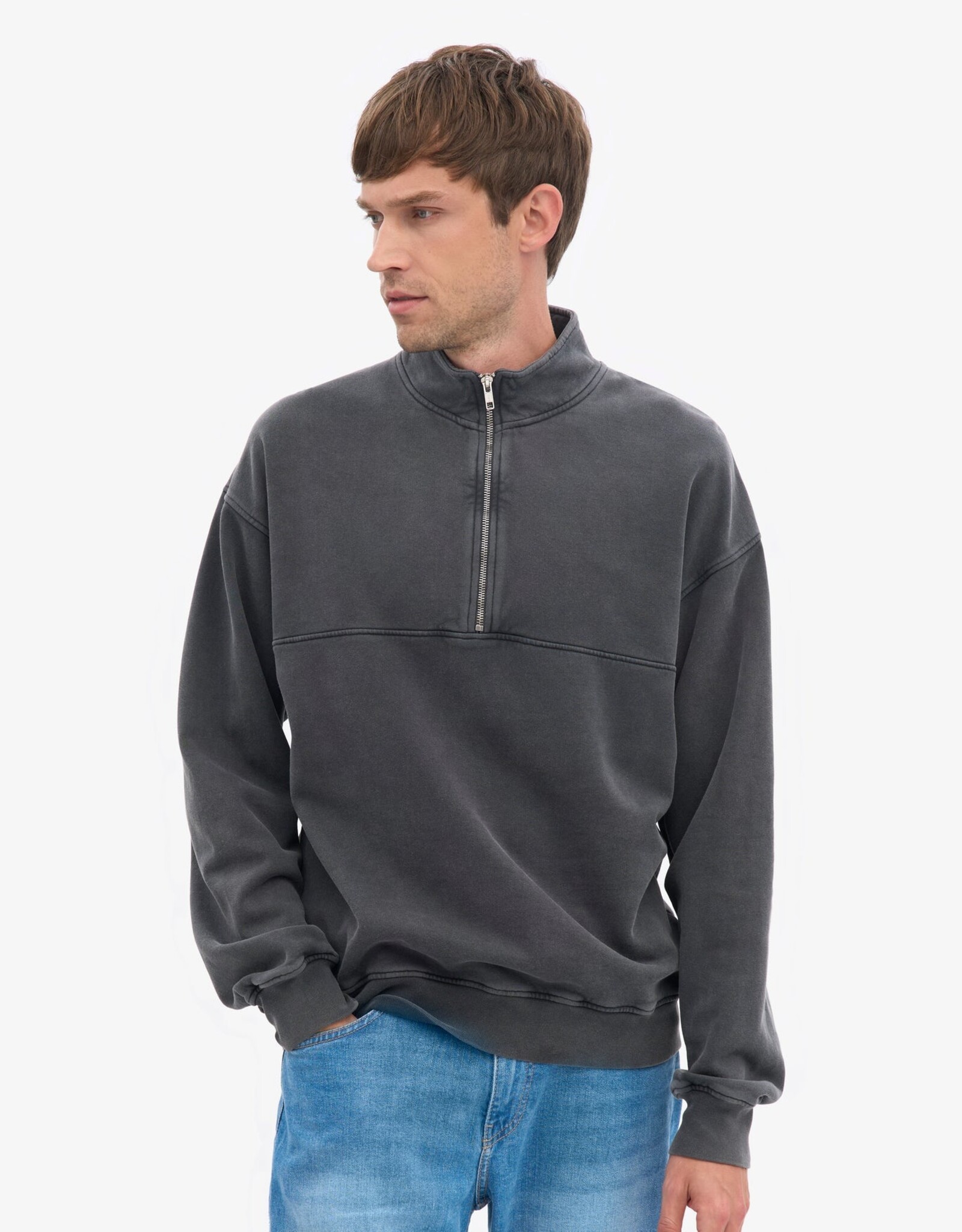 Colorful Standard - Organic Quarter Zip Crew - Faded Black