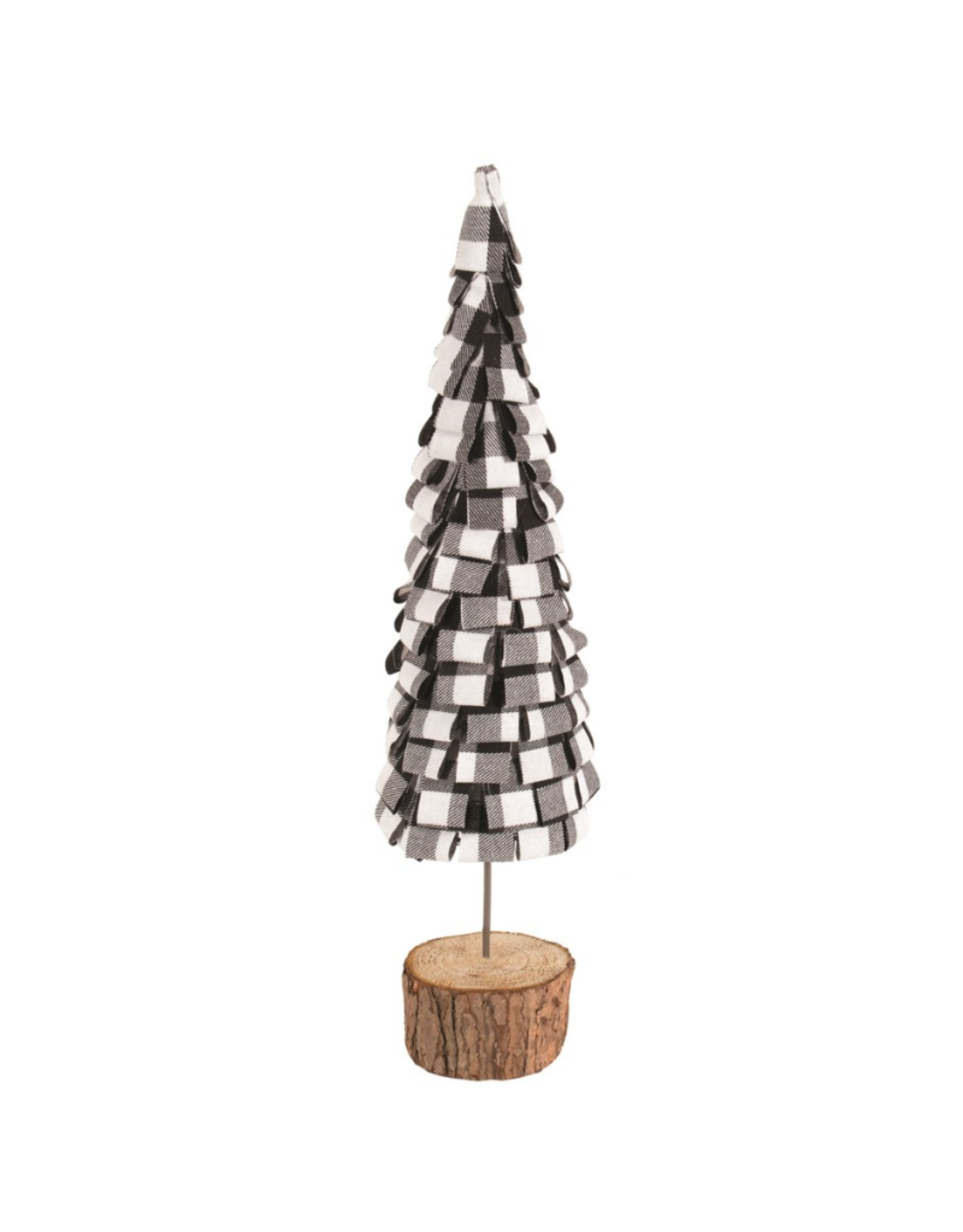 Sapin décoratif avec base en bois et feuilles en tissu tartan noir et blanc(16.5'' de haut)