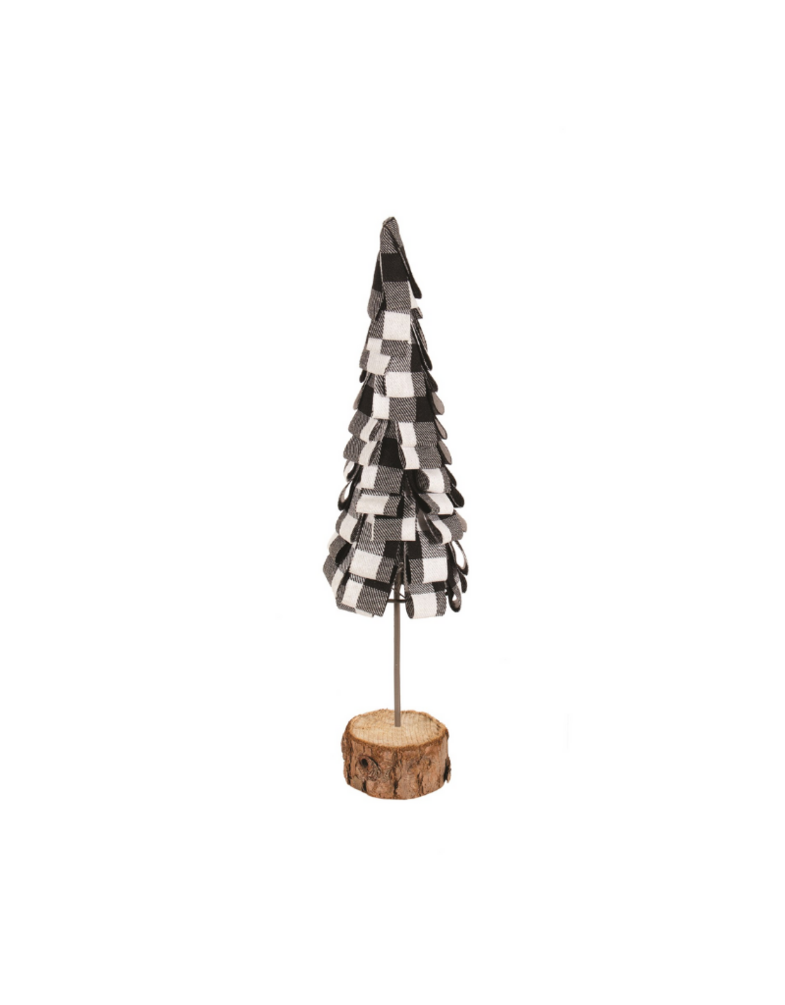 Arbre décoratif avec base en bois et feuille en tissu tartan noir et blanc(13'' de hauteur)