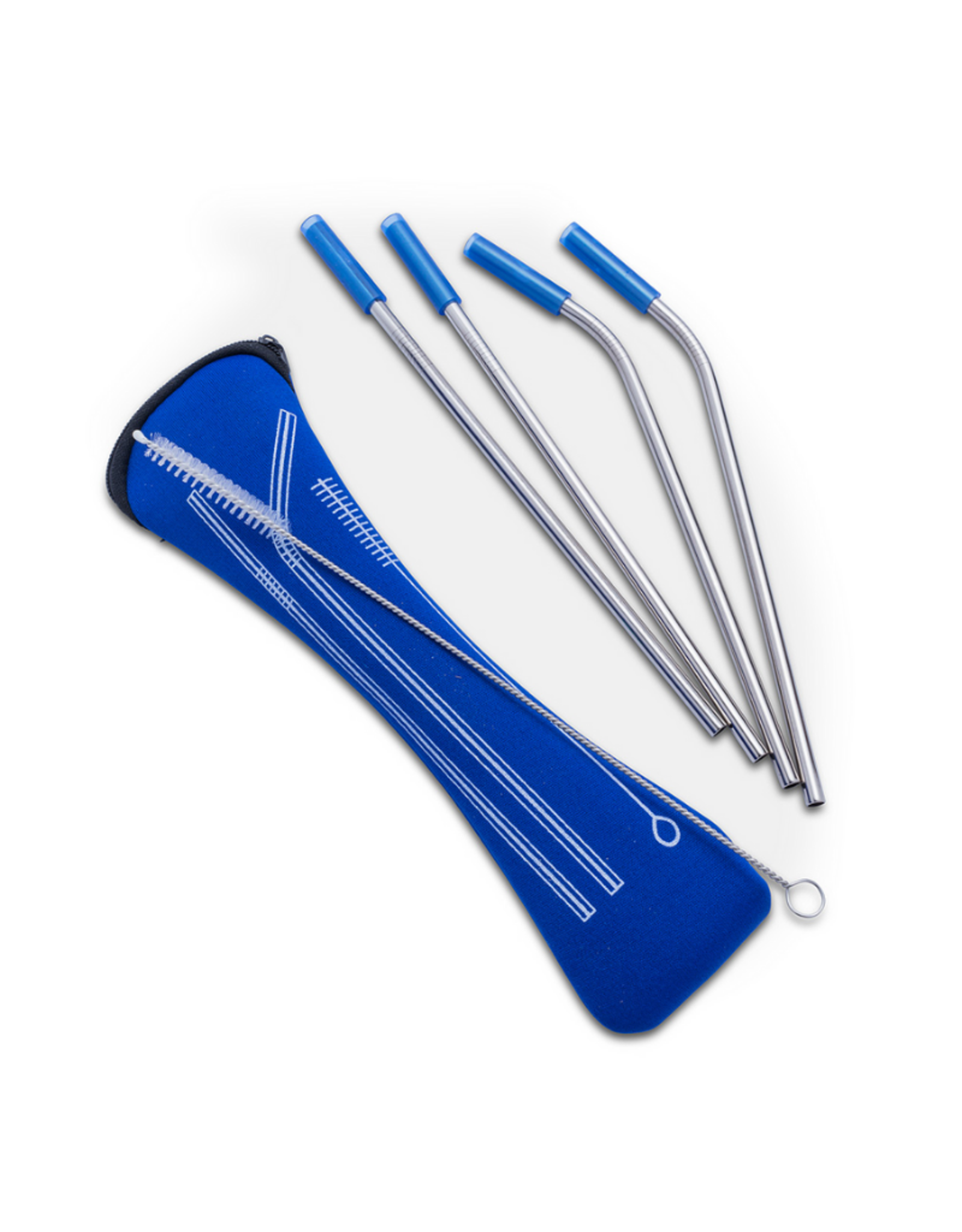 Abbott Ensemble de 4 pailles réutilisables avec brosse et étui bleu
