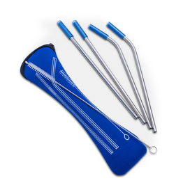 Abbott Ensemble de 4 pailles réutilisables avec brosse et étui bleu