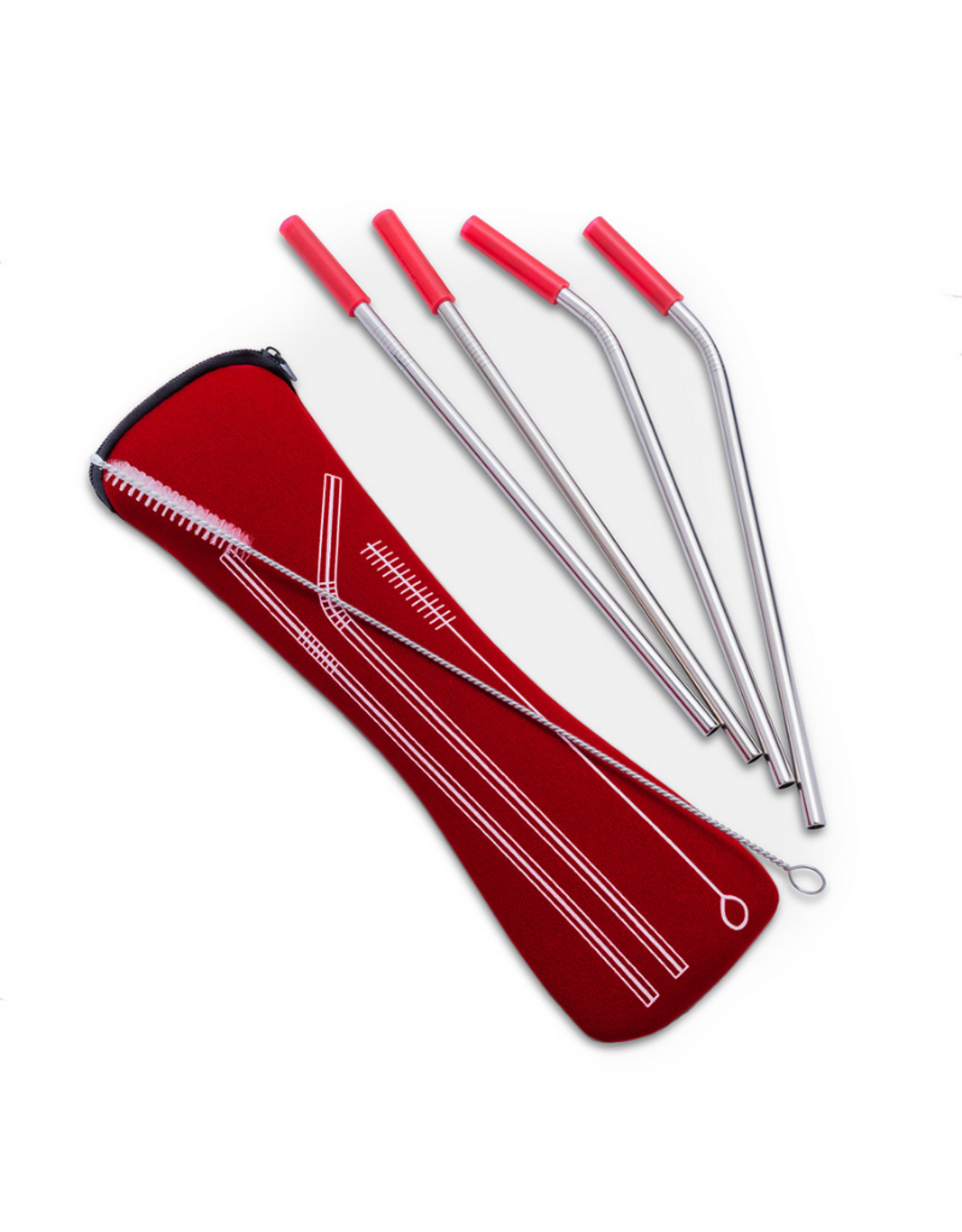 Abbott Ensemble de 4 pailles réutilisables avec brosse et étui rouge