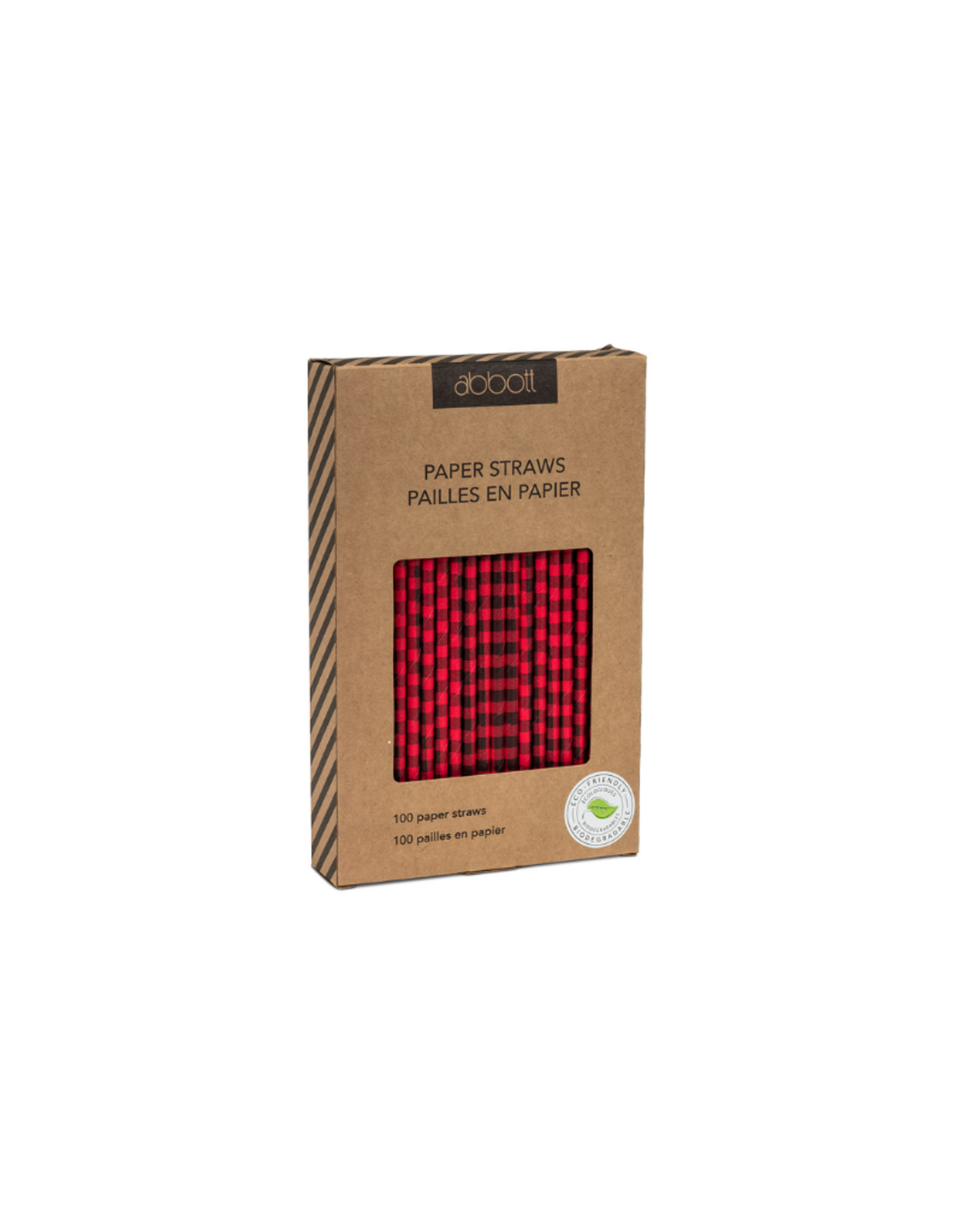 Abbott Paquet de 100 pailles en papier à carreaux rouges et noirs
