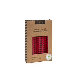 Abbott Paquet de 100 pailles en papier à carreaux rouges et noirs