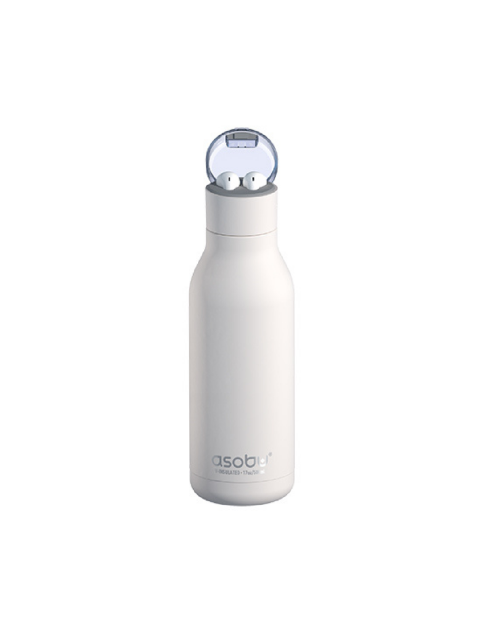 Bouteille double parois H2 Audio 17oz  Blanche avec écouteurs sans fil et station de chargement intégré