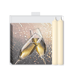 Ens. Serviettes en papier et chandelles - Flûtes à champagne