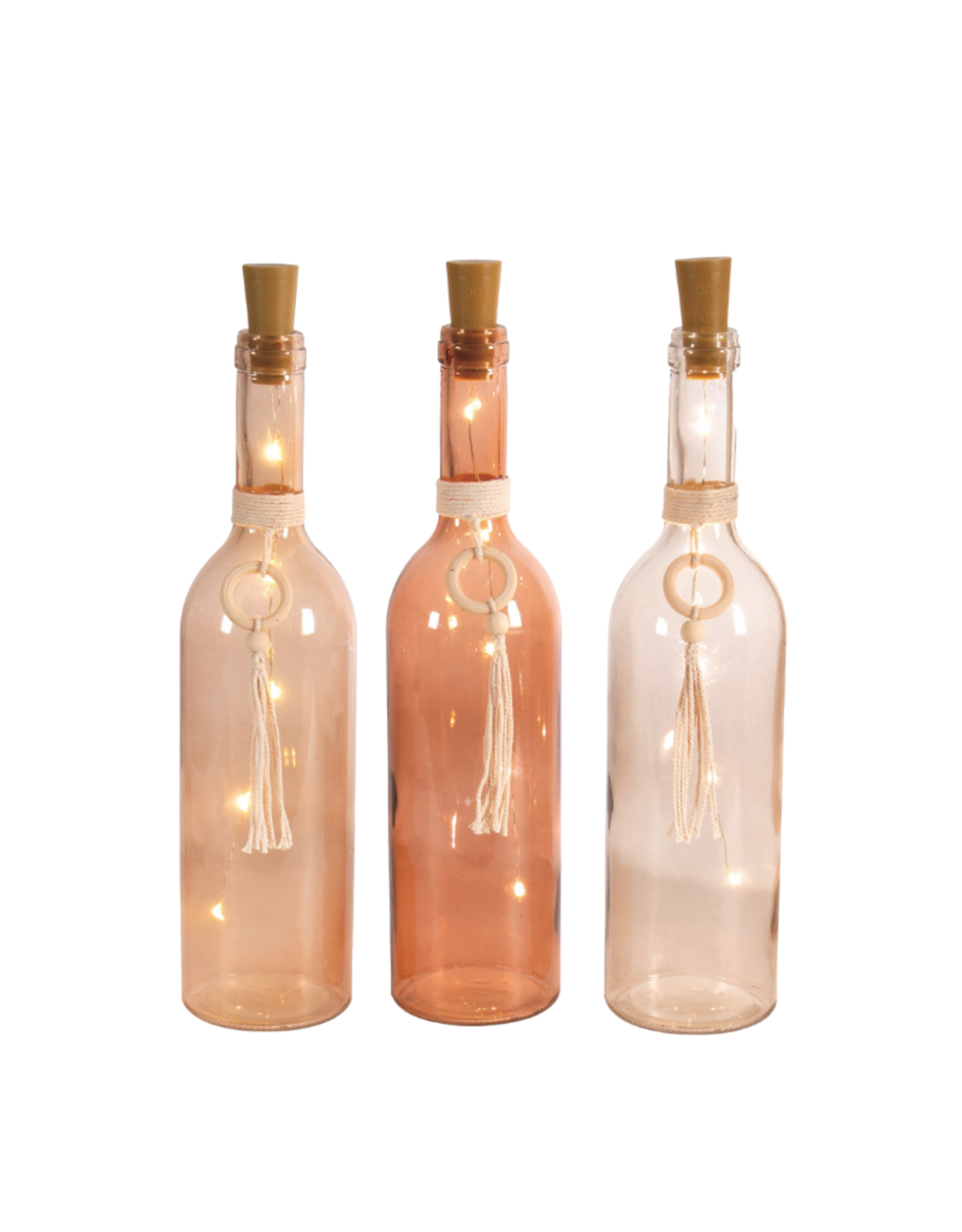 Bouteille de verre avec lumières LED à l'intérieur Tons de pêches assortis  - Boutique C'est Louche