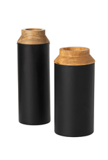 Vase en bois et métal noir