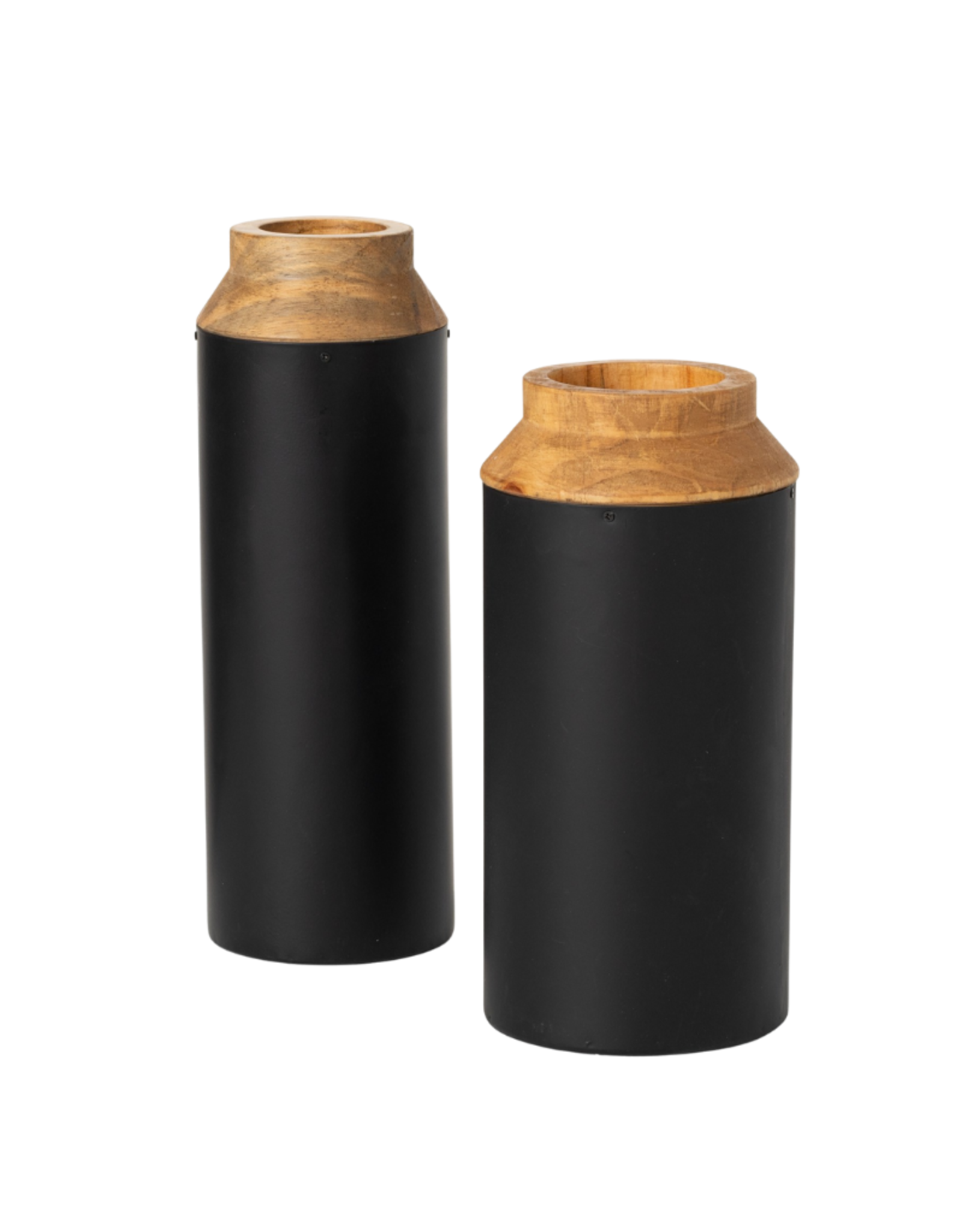 Vase en bois et métal noir