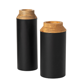 Vase en bois et métal noir