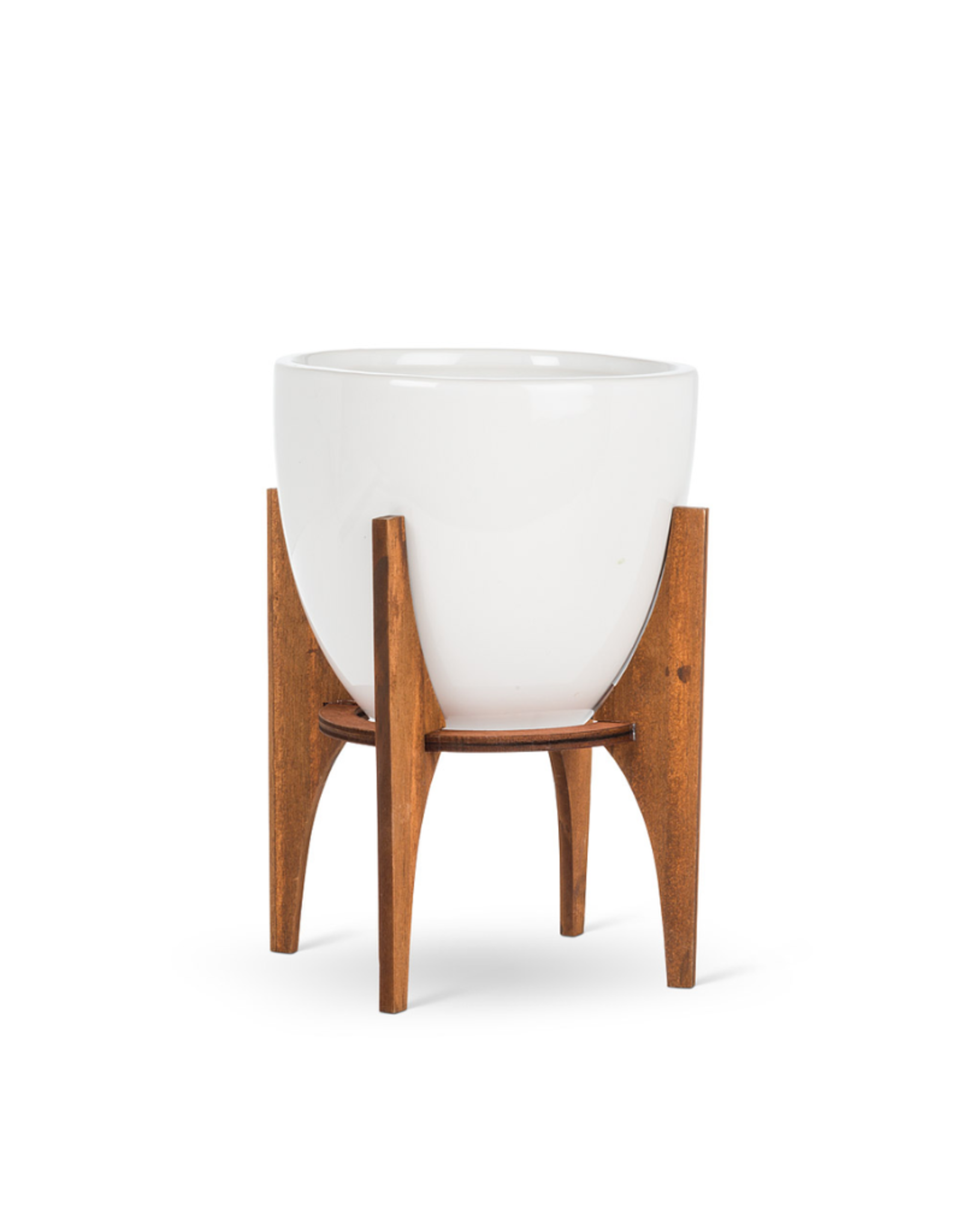 Pot à fleurs blanc sur pied en bois