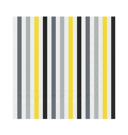 Serviettes en papier motif rayé jaune et gris