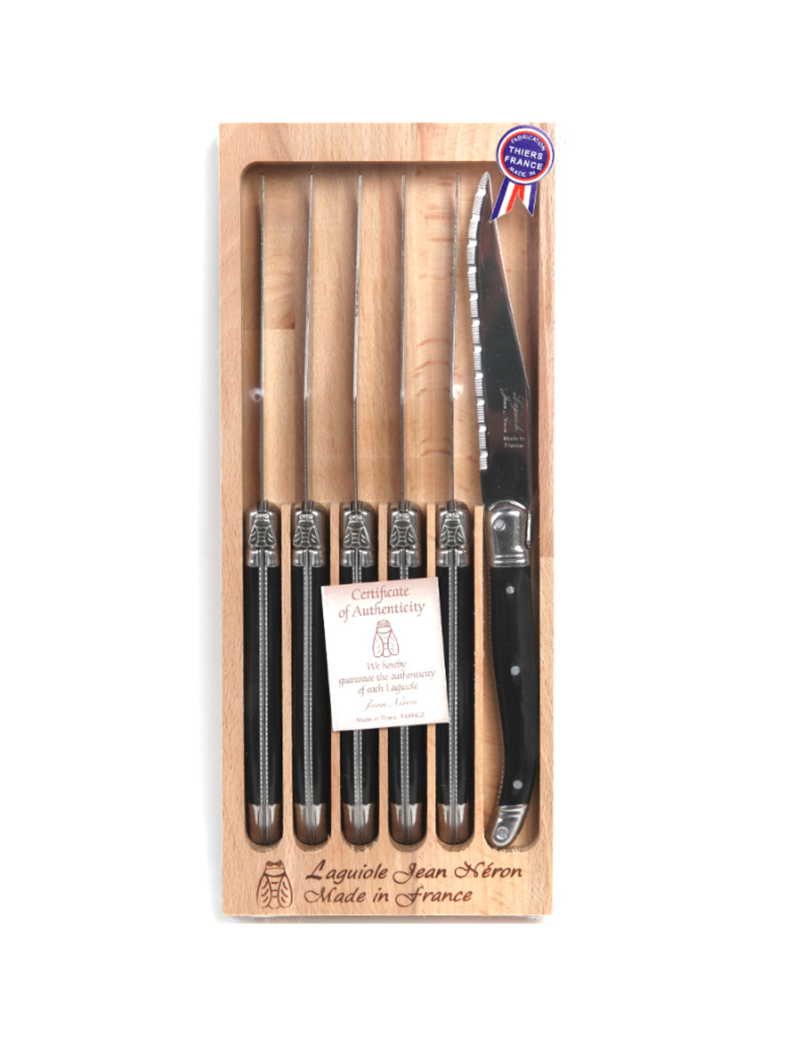 Jean Néron Ens. 6 couteaux à steak Laguiole noirs