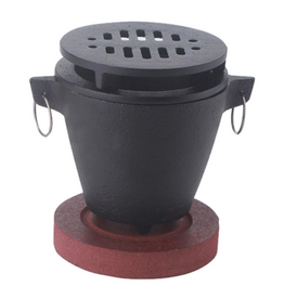 Mini grill Hibachi en fonte avec base en bois