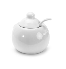 Sucrier en porcelaine blanche BIA avec couvercle et cuillère - 235 ml