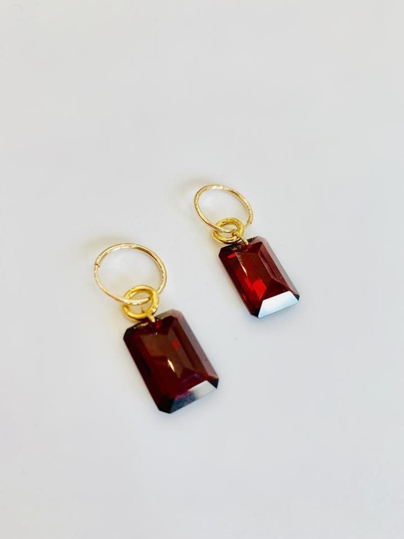 BREVARD Large Emerald Cut Garnet Earrings