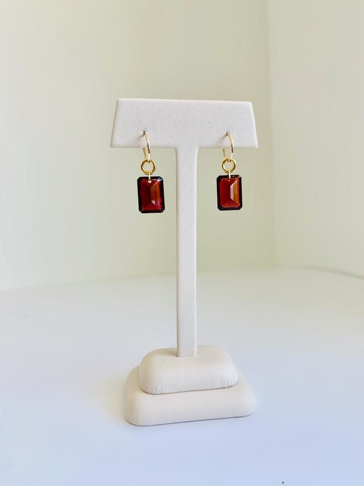 Large Emerald Cut Garnet Earrings