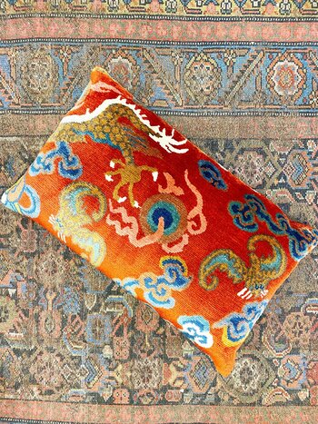 TIBET HOME Dragon Tail with Bat Pillow - Orange