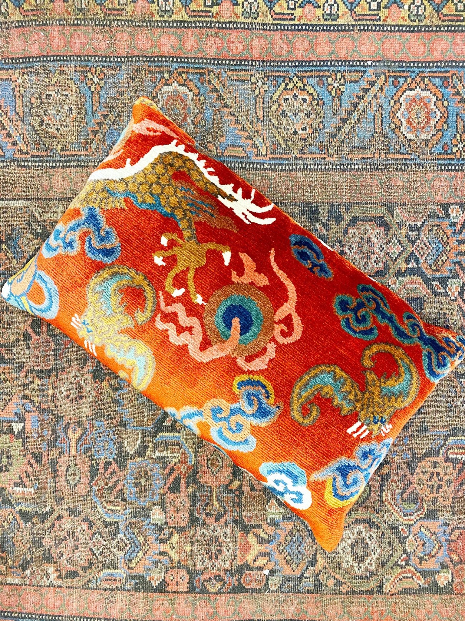 TIBET HOME Dragon Tail with Bat Pillow - Orange