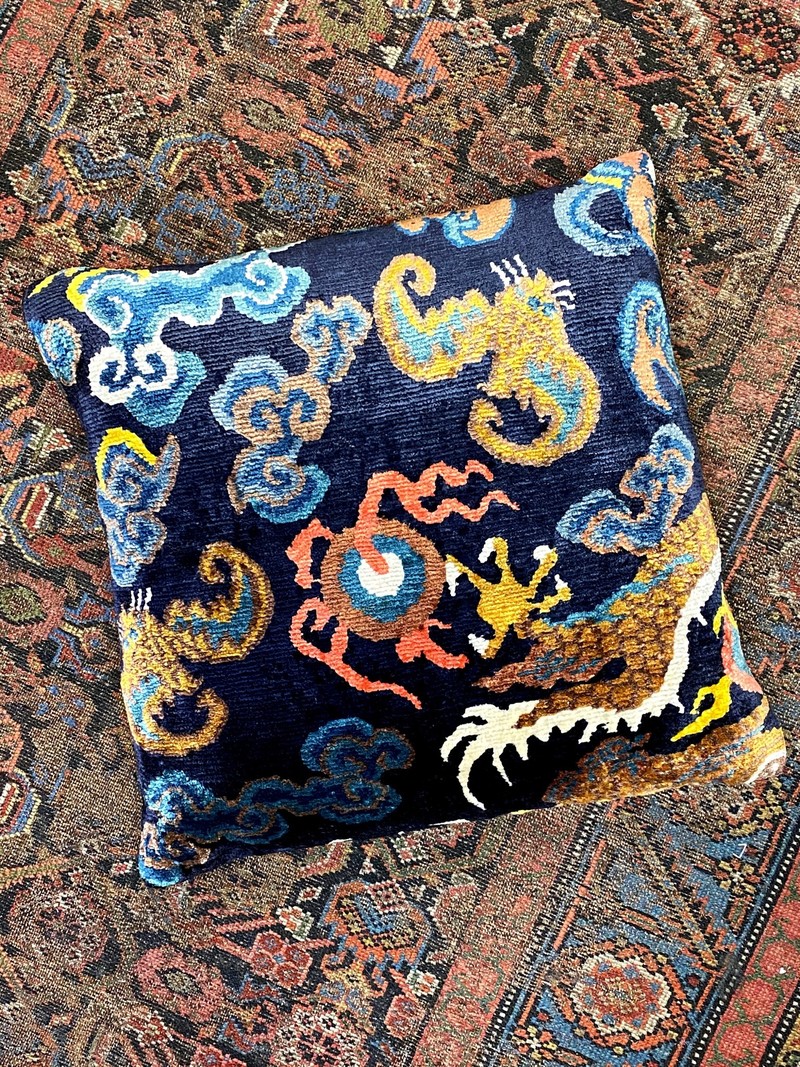 TIBET HOME Dragon Tail with Bat Pillow - Blue